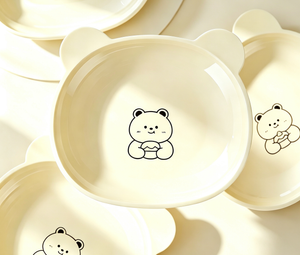 Cute Cartoon Bear Bone Plate, Cream Color Unbreakable Food Residue Dish, Household Table Snack Plate Stackable