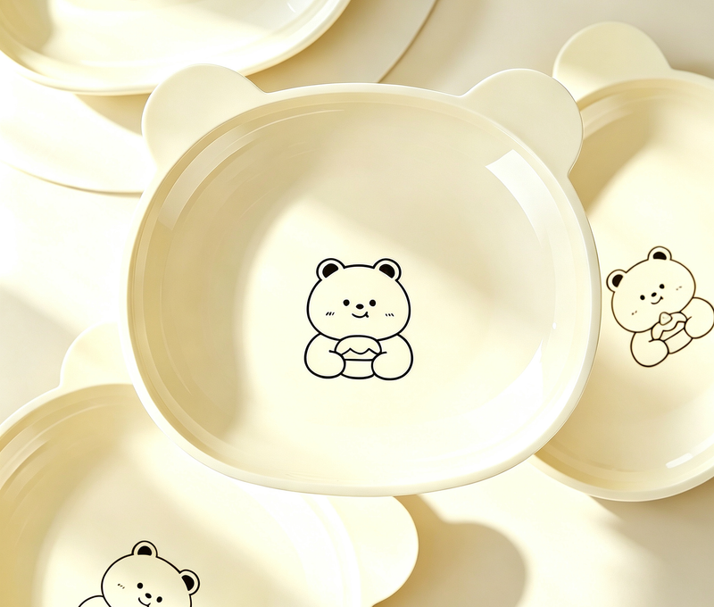 Cute Cartoon Bear Bone Plate, Cream Color Unbreakable Food Residue Dish, Household Table Snack Plate Stackable