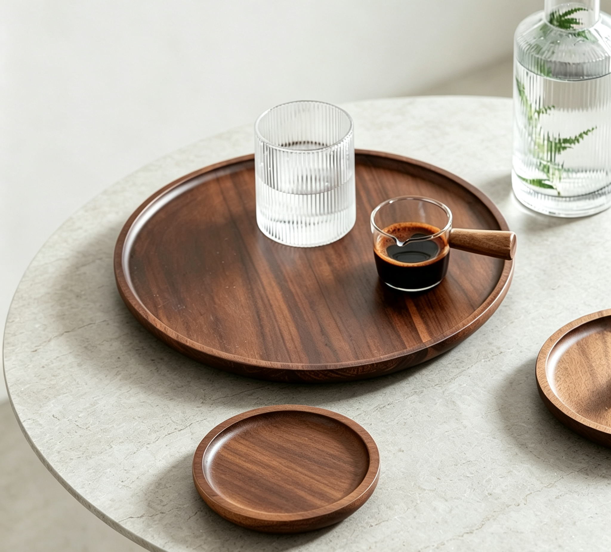 Japanese Round Solid Wood Tray, Walnut Tea Serving Platter, Coffee Shop Dessert Cake Plate Multi-Purpose Storage Wooden Tray for Home