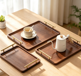 Luxury Solid Walnut Serving Tray, Rectangular Tea Tray for Hotel Guest Room, Wooden Dessert Cake Bread Platter for Cafe Restaurant, Afternoon Tea Snack Storage Tray