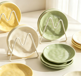 Pastel Macaron Wavy Ceramic Plate Set, Luxury Irregular Tableware, Fruit Cake Platter with Storage Stand for Cafe & Home